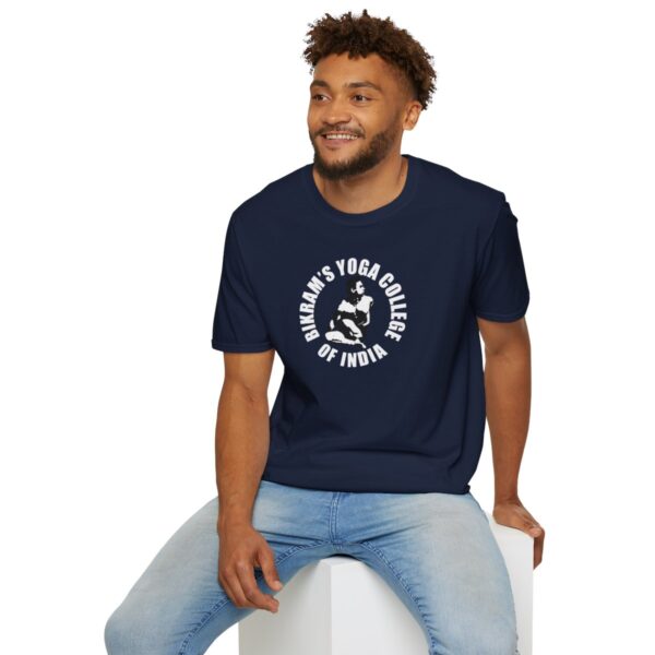 Bikram's Yoga College of India | Black / Navy Blue Unisex Softstyle T-Shirt - Image 24