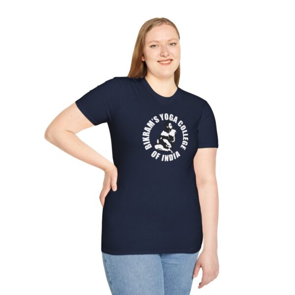 Bikram's Yoga College of India | Black / Navy Blue Unisex Softstyle T-Shirt - Image 17