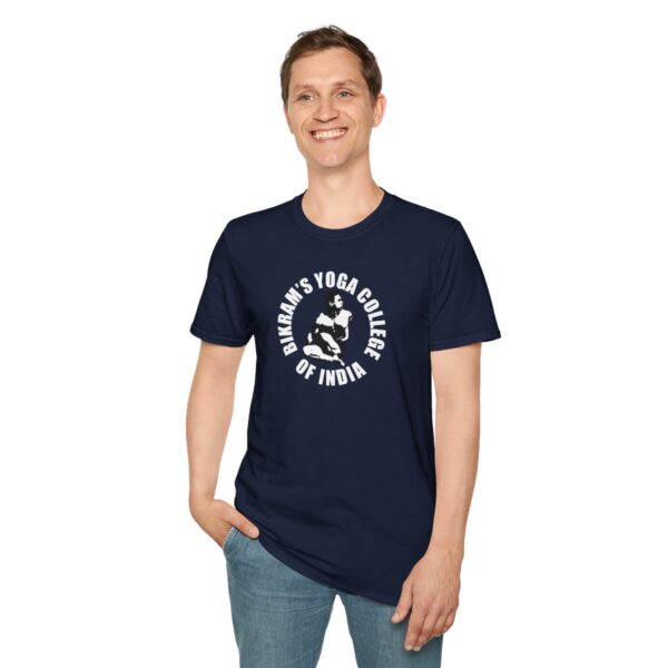 Bikram's Yoga College of India | Black / Navy Blue Unisex Softstyle T-Shirt - Image 19