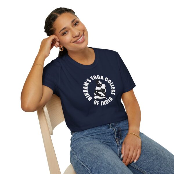 Bikram's Yoga College of India | Black / Navy Blue Unisex Softstyle T-Shirt - Image 22