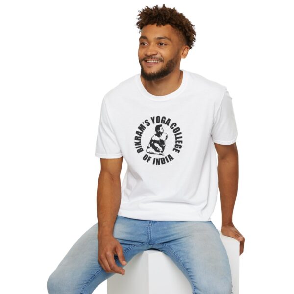 Bikram's Yoga College of India | White Unisex Softstyle T-Shirt - Image 12