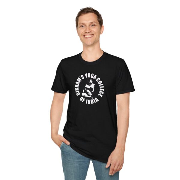 Bikram's Yoga College of India | Black / Navy Blue Unisex Softstyle T-Shirt - Image 7