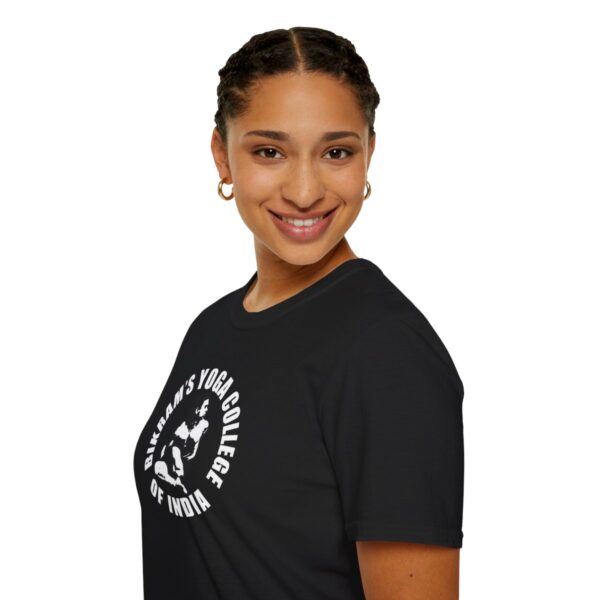 Bikram's Yoga College of India | Black / Navy Blue Unisex Softstyle T-Shirt - Image 9